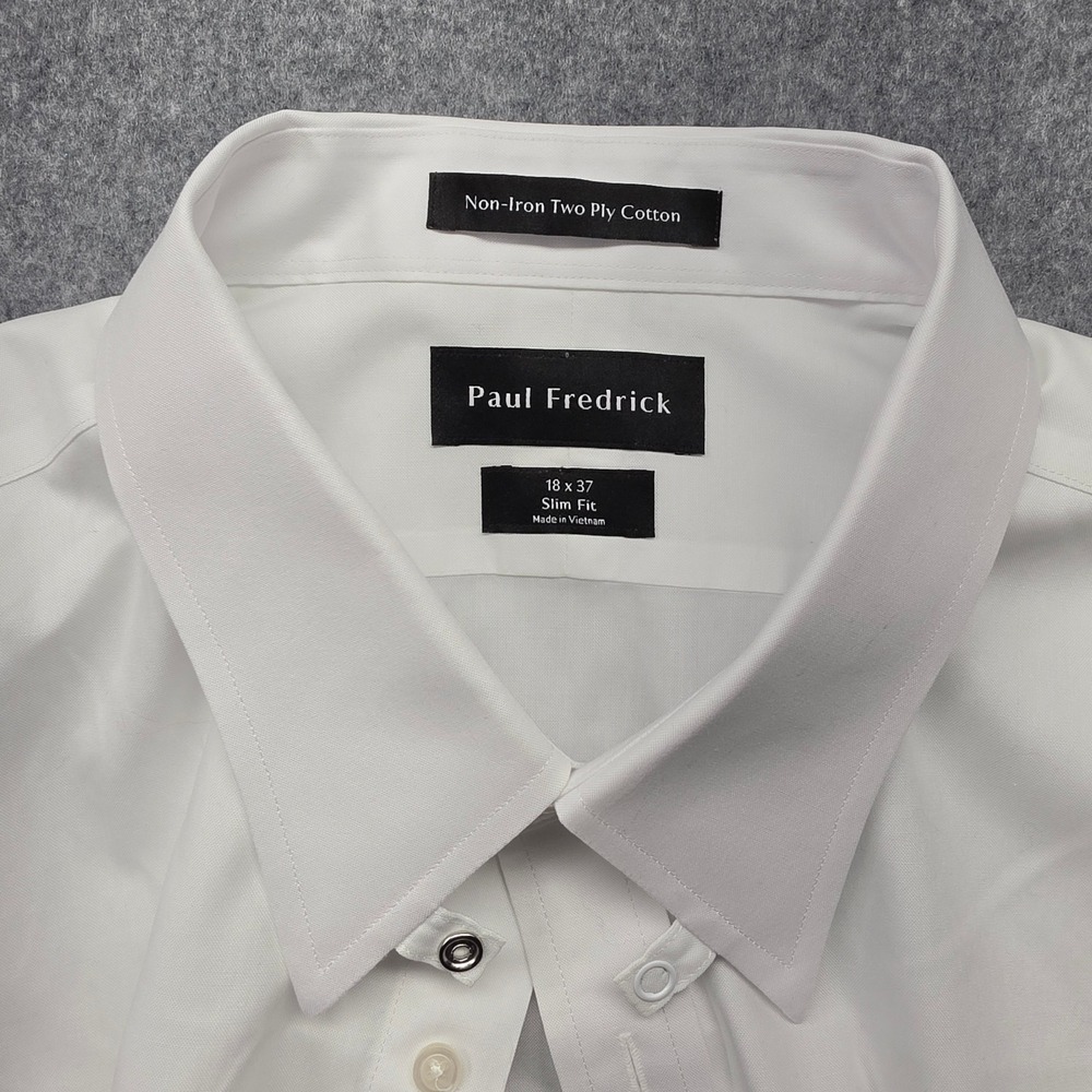 Paul Fredrick NWT Mens White Non-Iron Cotton Slim Fit Dress Shirt 18 x 37 8507